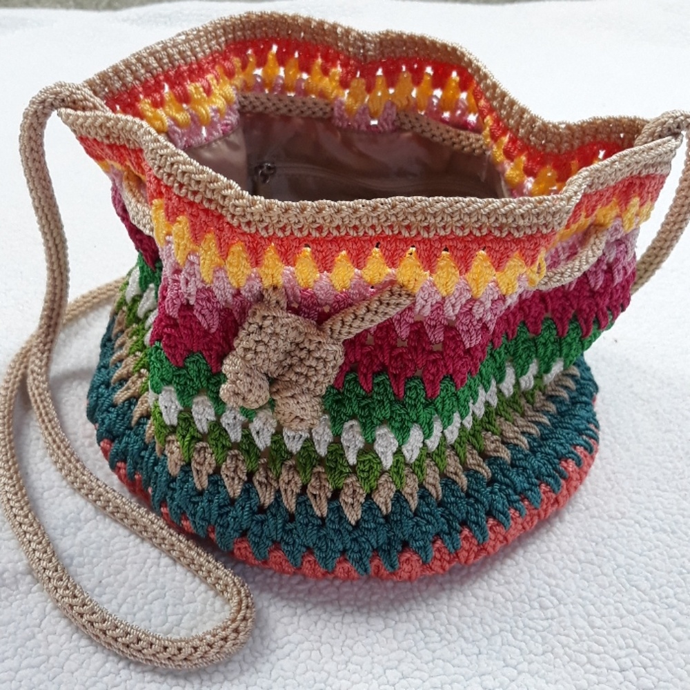 Like NEW! SAK Rainbow Boho Crochet Drawstring Bag